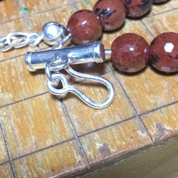 925 Hook Clasp, Chain Semiprecious Mahogany Obsidian Stone Necklace 17”L Faceted - Picture 8 of 10